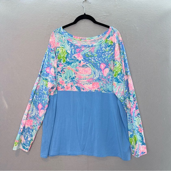 Lilly Pulitzer - women’s Finn Top Multi Fished long sleeve pink blue T-shirt XXL - Picture 2 of 5